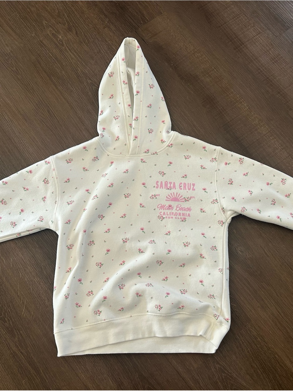 Ocean Drive Cream Hoodie with Pink Floral Logos